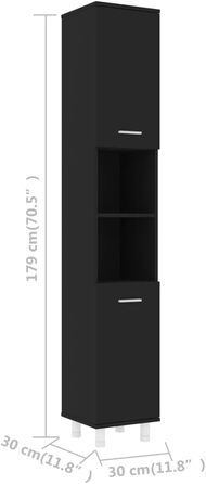 Шафа для ванної кімнати vidaXL, 6 відділень, 2 двері, чорна, 30x30x179 см, деревостружкова плита