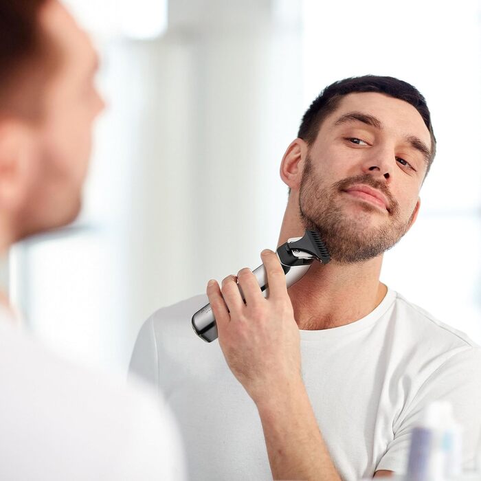 BarberBoss Машинка для стрижки бороди і волосся для чоловіків, тример для обличчя з T-подібним сталевим лезом, компактний і потужний, USB-зарядка, QR-2090