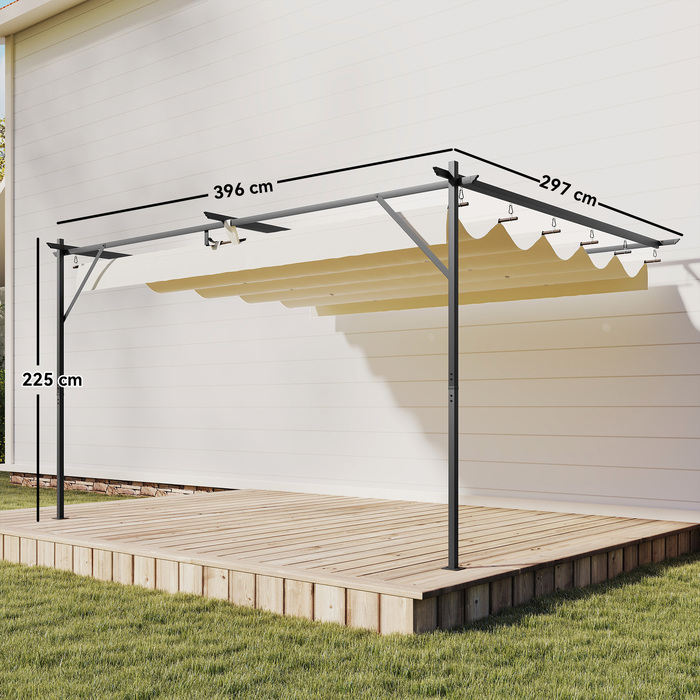Тerasna Dachka Pergola приблизно 4x3м - Накриття для тераси з регульованим дахом, кріплення до стіни, захист від УФ-випромінювання 30+, кремовий білий