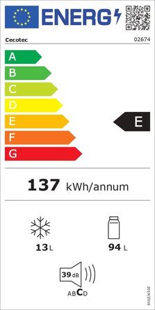 Міні-холодильник Cecotec Bolero CoolMarket TT 107: 107 л, Inox, регулювання температури, ящик для овочів, морозильна камера, тиха робота