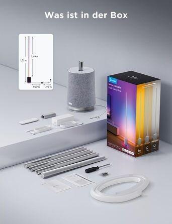 Govee Stehlampe Pro 2100 Лм, RGBIC LED лампа з Bluetooth-колонкою, білий шум, Alexa, 16 млн кольорів, музична синхронізація, сіра, для вітальні