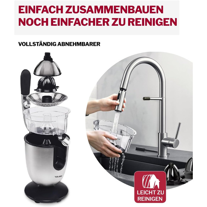 Електрична соковижималка Turmix Multi-Juicer CX 650 для цитрусових з нержавіючої сталі, 2 конуси для апельсинів та лимонів, тиха, посудомийна