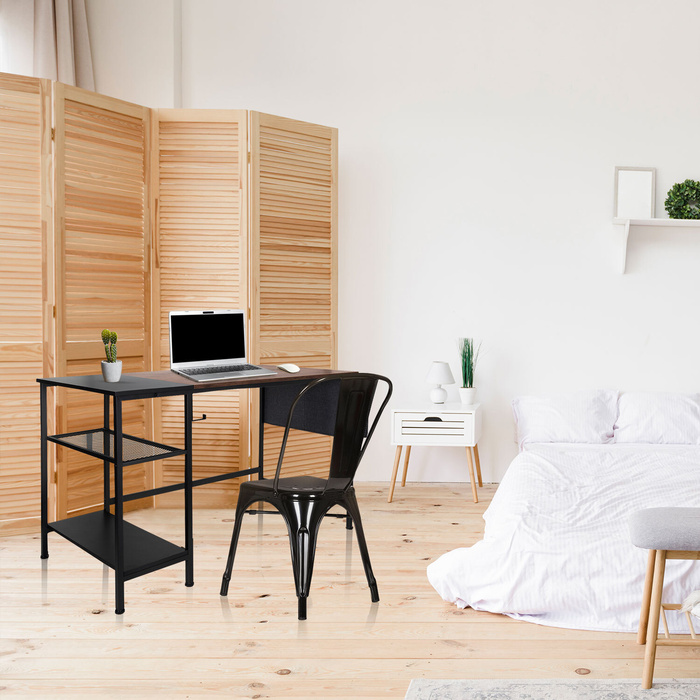 Робочий стіл / письмовий стіл WORKSPACE H I 120 x 60 см з бічною полицею, чорний / коричневий hjh OFFICE