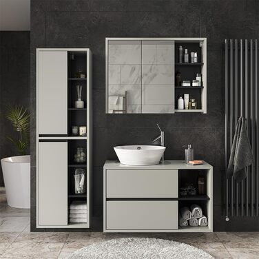 Пенал для ванної Vicco Viola, антрацит, 50x170 см, з дверцятами і відкритими полицями