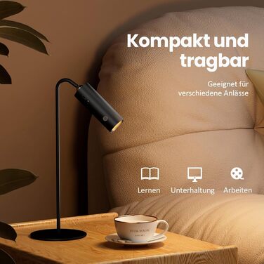 EMKE LED бездротова настільна лампа, біла, USB, диммована, сенсорна, магнітна, знімна, 360° регулювання, для читання, компактна