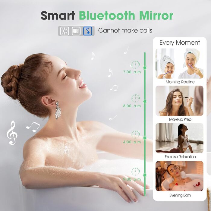 Дзеркало для ванної кімнати S'bagno з підсвічуванням 80x60 см, Bluetooth, 5x збільшення, протитуманне покриття, 3 кольори, регулювання яскравості, пам'ять налаштувань, загартоване скло, IP44 вологостійкість, горизонтальне/вертикальне встановлення