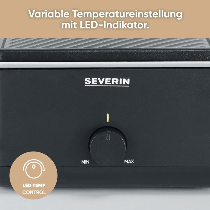 Ракле-гриль SEVERIN RG 2365 Black Line Lite для 8 осіб з антипригарною гриль-панеллю та глибокими піддонами, посудомийка-safe