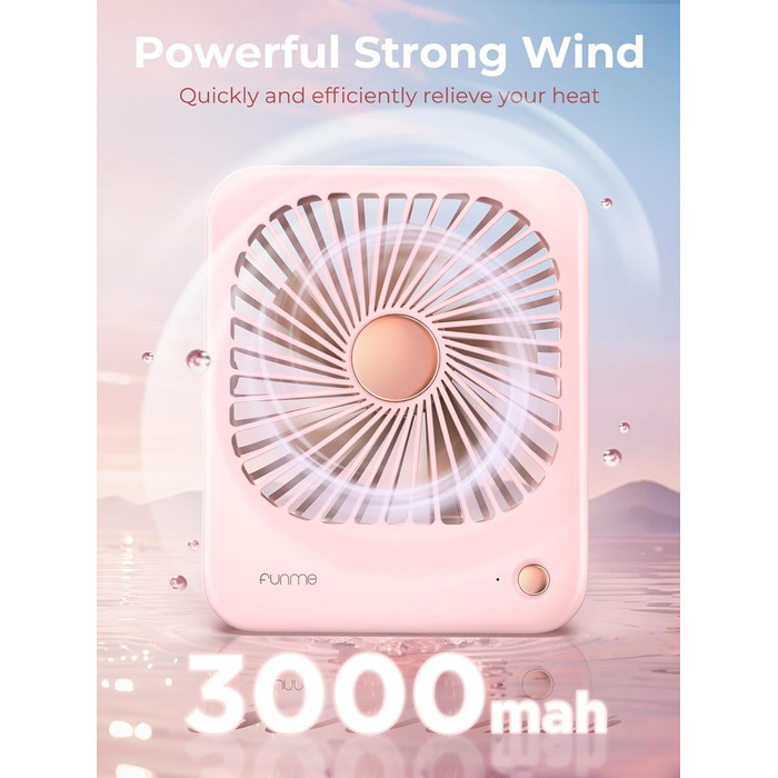 Портативний вентилятор Funme на акумуляторі 3000mAh рожеве золото: для жінок, офісу, подорожей - 3 швидкості, тихий, з нахилом