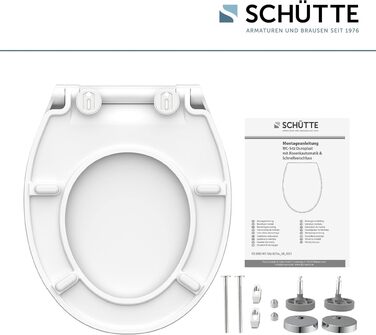 Сидіння для унітаза SCHÜTTE SLIM з мікроліфтом (м'яке закриття) та швидким монтажем, матеріал дуропласт, біле, витримує до 175 кг