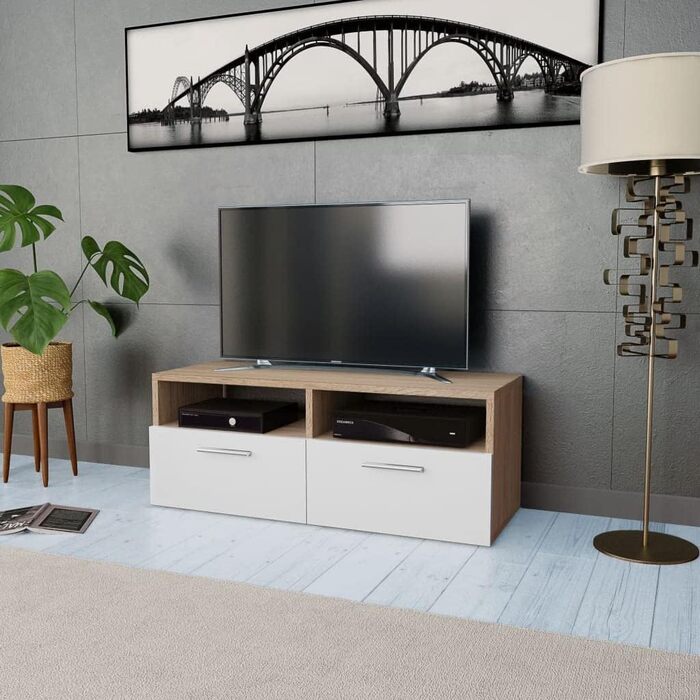 Тумба для телевізора vidaXL з 2 полицями та 2 шафками, дуб, 95x35x36 см, меблі для вітальні з ДСП