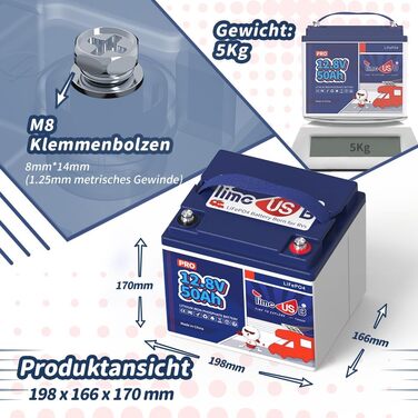 Акумулятор LiFePO4 Timeusb 12V 50Ah Pro, літієва батарея 640Wh з BMS 50A