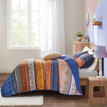 Постільна покривало WONGS BEDDING в стилі Бохо 220x240 см, 3-предметний комплект з 2 наволочками 50x70 см, стібана ковдра з мікрофібри для двоспального ліжка та дивана