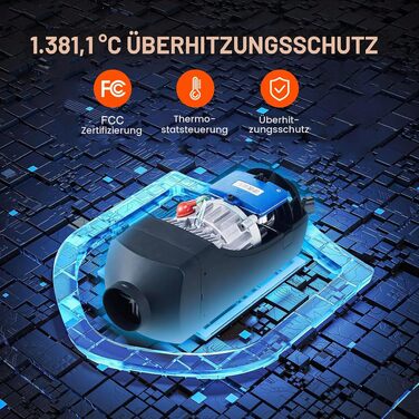 Автономний дизельний обігрівач повітря VEVOR 12V 8кВт з LCD-дисплеєм, пультом та Bluetooth-керуванням
