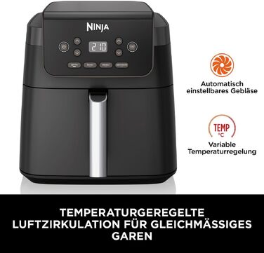 Аерофритюрниця Ninja AF170EU 6,2 л: цифрова мультипіч без олії з антипригарним покриттям, функції смаження, сушіння та розігріву, чорна