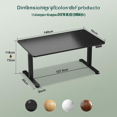 Електричний стіл JUMMICO з регулюванням висоти 140x60 см, чорний - стоячий стіл з функцією пам'яті