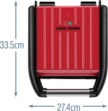 Контактний гриль George Foreman 24x17 см, червоний, для м'яса, риби, овочів, паніні та сендвічів, компактний, до 3 порцій, зменшує до 42% жиру