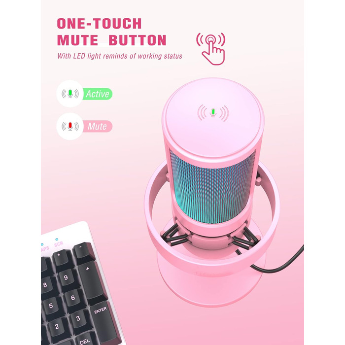 USB мікрофон FIFINE для ПК, ігор, стрімінгу та подкастів з RGB підсвічуванням, кнопкою вимкнення звуку, виходом для навушників і поп-фільтром, сумісний з PS4, PS5 та Mac