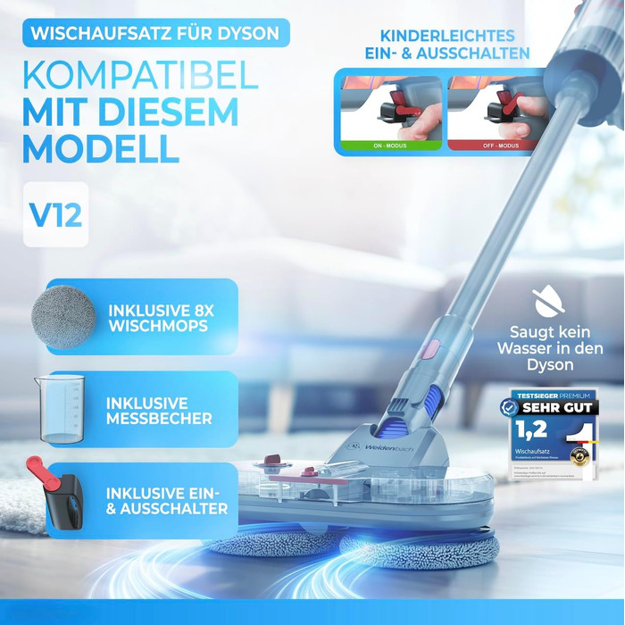 Оригінальний насадка для вологого прибирання Dyson V12 - електричний моп з резервуаром для води та 8 змінними насадками