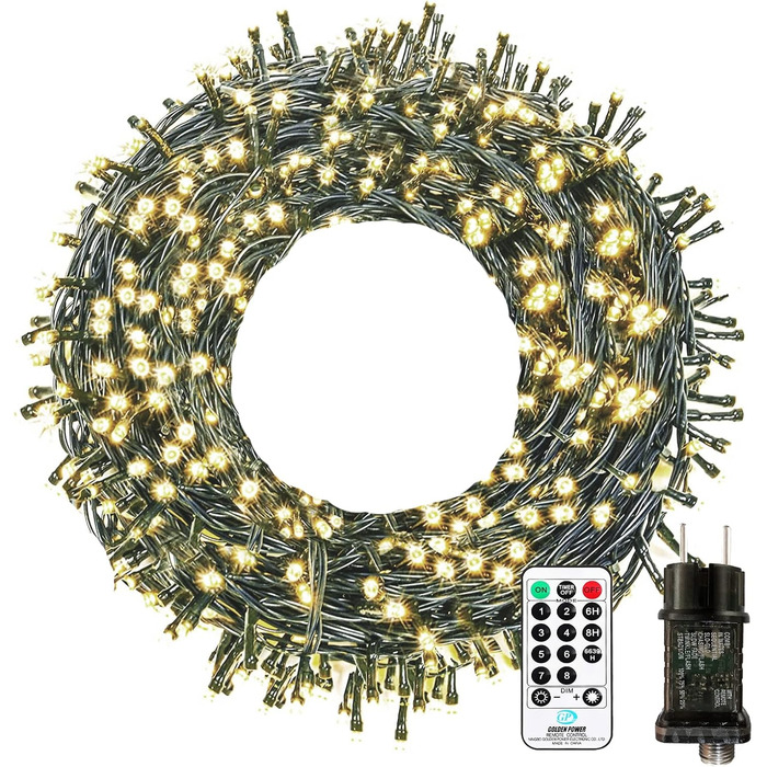 Світлодіодна гірлянда 10м 100 LED, тепле біле світло, з пультом, 8 режимів, таймер, IP65, для вулиці та дому, для ялинки, весілля, вечірки