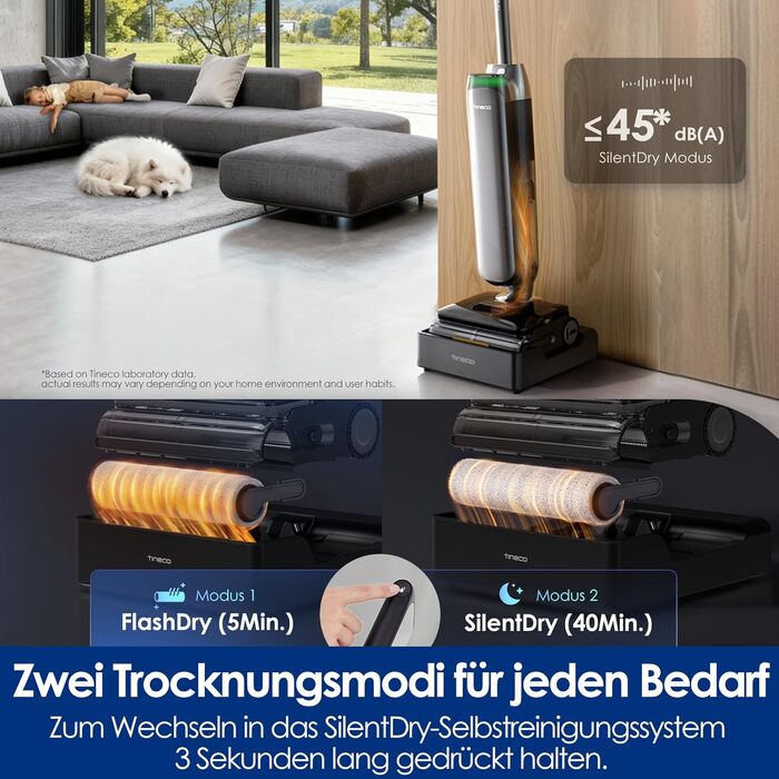 Tineco Floor One S9 Artist Steam Pro: Акумуляторний пилосос для вологого та сухого прибирання, 22000 Па, анти-заплутування, сушка гарячим повітрям 85°C, 50 хв роботи, для твердих поверхонь, шерсті тварин