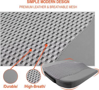 Автомобільна подушка Lofty Aim з Memory Foam для водія: підтримка спини, зняття болю при ішіасі, дихаючий чохол з PU-шкіри (сірий)