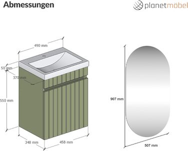 Planetmöbel Cosmia: Комплект меблів для ванної кімнати з тумбою та дзеркалом, 50x60x35 см, Антрацит/М'ятно-зелений