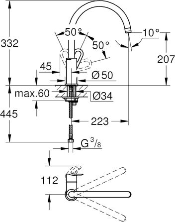 Змішувач кухонний GROHE BauEdge з високим виливом, хромований (31367000) - з керамічним картриджем та поворотним виливом 360°