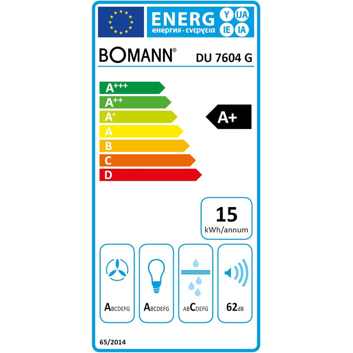 Витяжка кухонна Bomann DU 7604 60 см, безщітковий DC-мотор, режим рециркуляції та відведення повітря, 9 рівнів швидкості, тиха