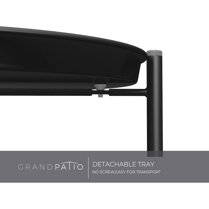 Журнальний стіл Grand Patio, 2-ярусний, металевий, чорний, 45x45x53 см, для вітальні, спальні, саду, зі знімною полицею, легке складання