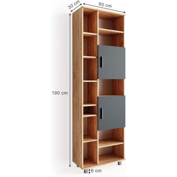 Шафа для ванної Vicco Ilias, дуб/антрацит, 60x190 см, Goldkraft Eiche