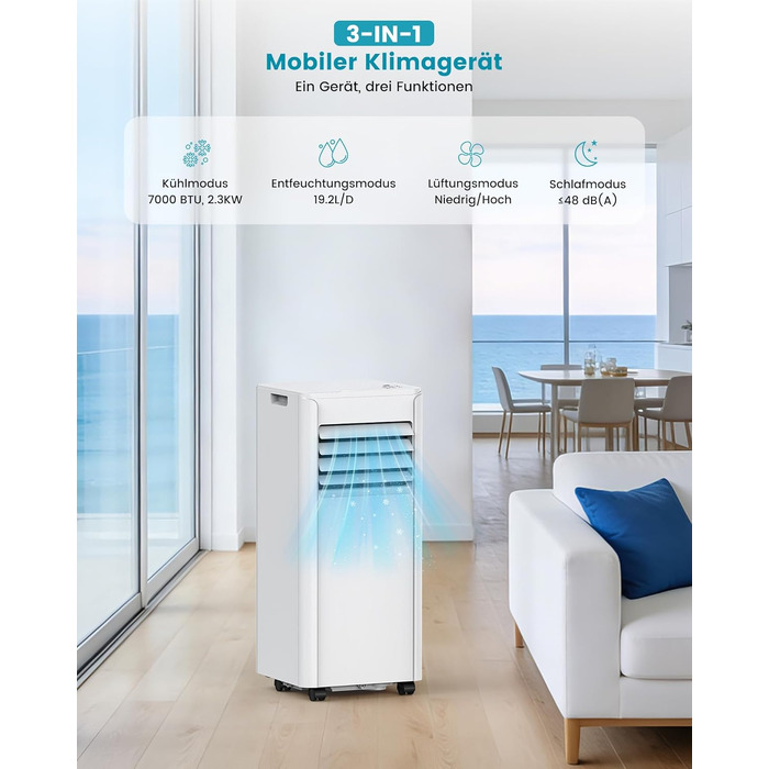 Мобільний кондиціонер Electactic 9000 BTU 3-в-1: з відведенням повітря, вентилятором та осушувачем, з пультом та таймером 24 год (Перлинно-білий)