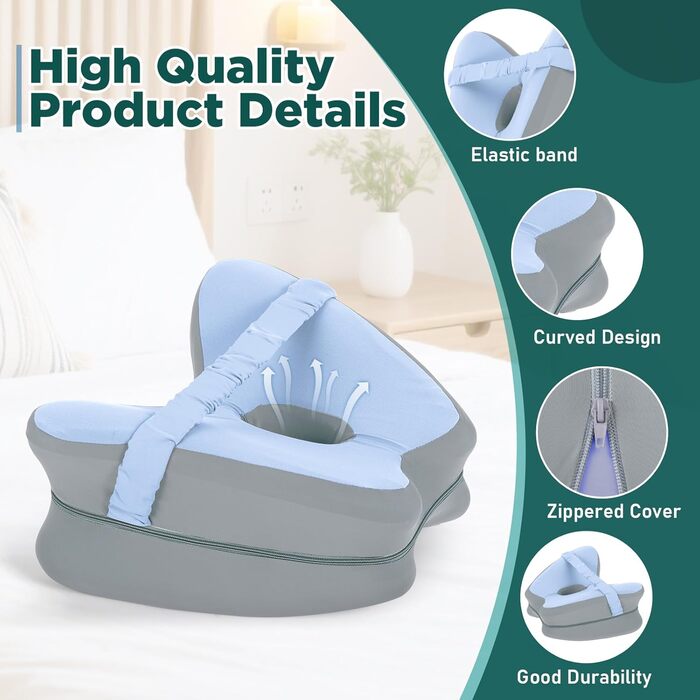 Ортопедична подушка між колін Dioxide для сну на боці з ефектом пам'яті (Memory Foam) для розвантаження спини, суглобів та стегон, синя
