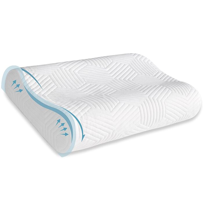 Подушка для шиї Lamb з Memory Foam, регульована висота, ергономічна, знімний чохол (50x36x10/8 см, біла)