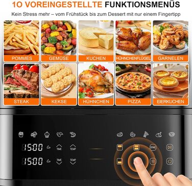 Аерофритюрниця з вікном 12л 12-в-1 Dual Zone (4+8л), двокамерна фритюрниця з сенсорним керуванням та 50 паперовими вкладишами, чорна