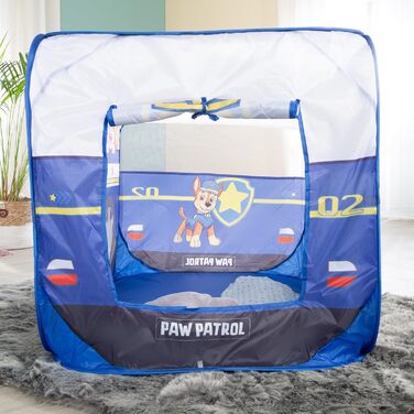 Дитячий ігровий намет Pop-Up Paw Patrol у формі авто, для дому та вулиці, синьо-білий, автоматичне складання, roba