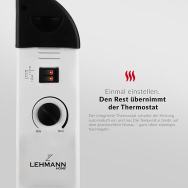 Електричний конвектор LEHMANN, обігрівач з 3 режимами потужності (750/1250/2000 Вт), термостатом та захистом від перегріву, енергоощадний