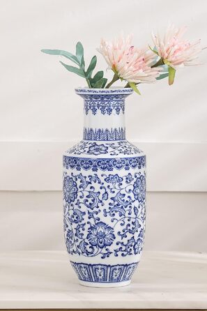 Ваза синьо-біла керамічна Chinoiserie 25.4 см для дому, декор для вітальні, полиці, каміна