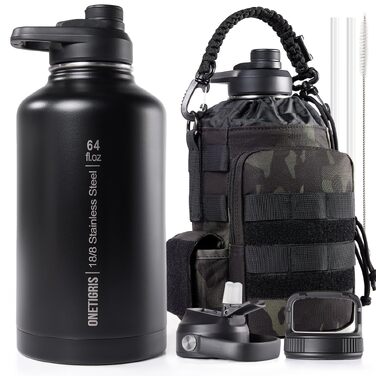 Термос-фляга OneTigris 1.9л (64oz) з чохлом, для спорту, туризму, кемпінгу (камуфляж чорний)