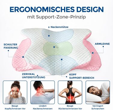Ортопедична подушка для шиї та голови Premium з ефектом пам'яті (Memory Foam), ергономічна подушка-метелик для сну на боці та спині, рожева, зі знімним чохлом