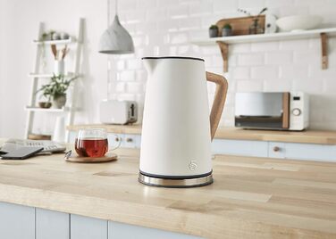 Електричний чайник Swan Nordic Set з тостером, 1.7 л, 2200 Вт, білий з дерев'яним декором