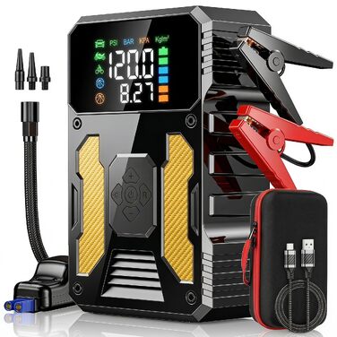 Пусковий пристрій (бустер) для авто 3000A з компресором 150 PSI, портативний Powerbank для PKW, SUV, дизель до 8L, з LED-ліхтарем та PD