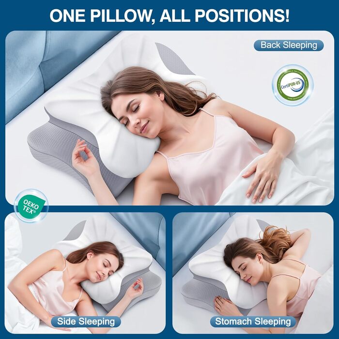Ортопедична подушка для шиї з піни Memory Foam біла - для сну та зняття болю у шиї та спині