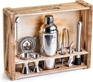Набір для приготування коктейлів Mixology & Craft Cocktail Shaker Set 11-tlg. з нержавіючої сталі з барним аксесуаром - сріблястий, коричневий, дерево