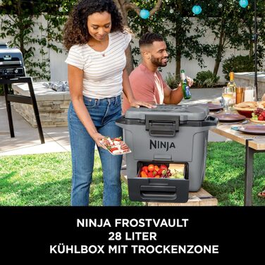 Термобокс Ninja FrostVault 28 л, преміум ізотермічна холодильна коробка, зберігає лід до 6 днів, інтегрована суха шухляда, місткість 48 банок, колір шиферно-сірий