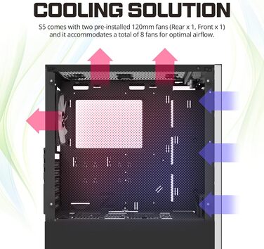 Комп'ютерний корпус Zalman S5 RGB ATX з боковими скляними панелями, чорний