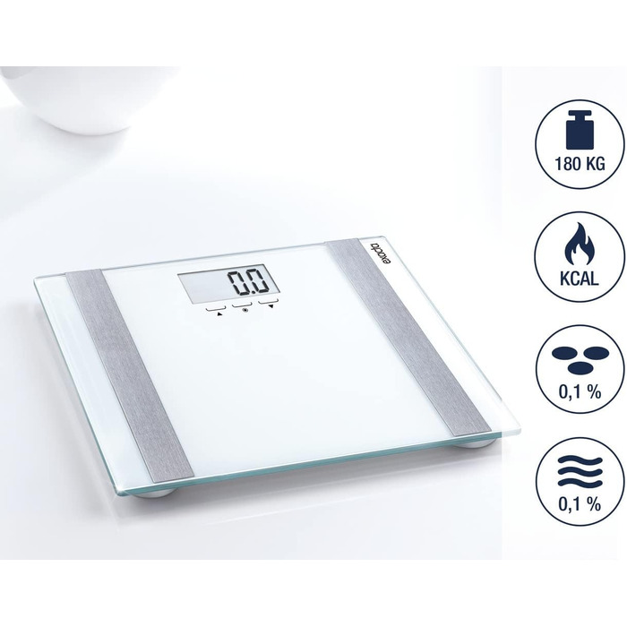 Цифрова вага для людей Exacta Deluxe з LCD-дисплеєм, вимірюванням ваги, жиру, води, м'язів і калорій, автоматичне ввімкнення/вимкнення