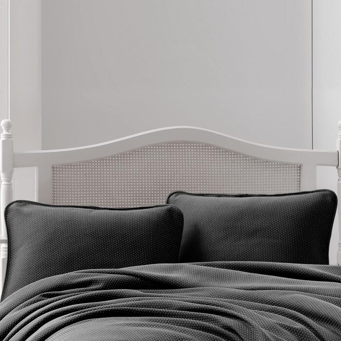 Комплект покривал Şaheser Liv, 3 предмети, 240x260 см, 100% бавовна, антрацит, покривало на ліжко + 2 наволочки 50x70 см, для спальні та вітальні