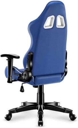Ігрове крісло для дітей Huzaro Ranger 6.0, ергономічне, з підлокітниками, сучасний дизайн, подушки для шиї та попереку, екошкіра, гойдалка, синє, компактне