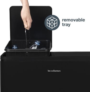 Сміттєвий бак Les Collectionneurs Sensor №1012, 69л, 3 відсіки (47+11+11л), автоматичне відкривання, інфрачервоний датчик, тиха кришка, дизайн (чорний)