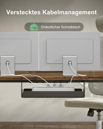 Регульований стіл Devoko 200x100 см з USB-C, електричний, мобільний, з органайзером для кабелів, білий/вінтажний коричневий